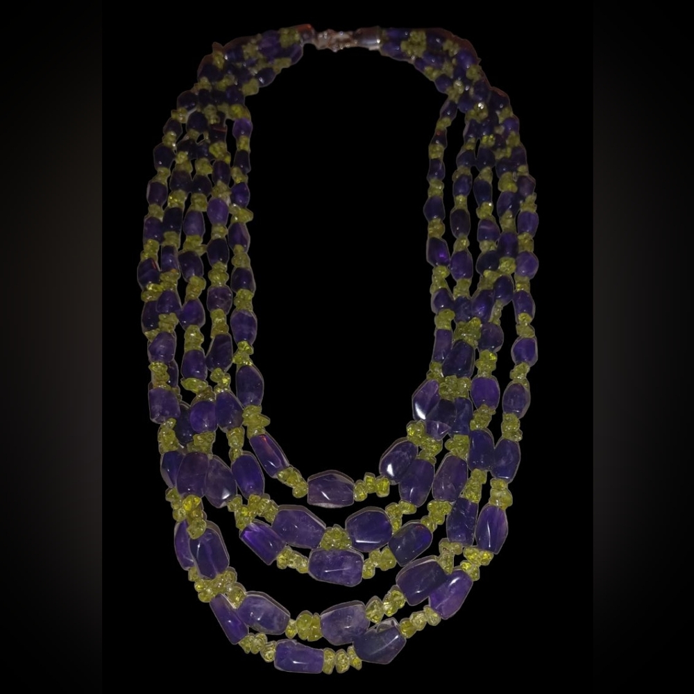 Jay King Amethyst & Peridot 20 inch. Necklace. 925 lobster clasp with heart.